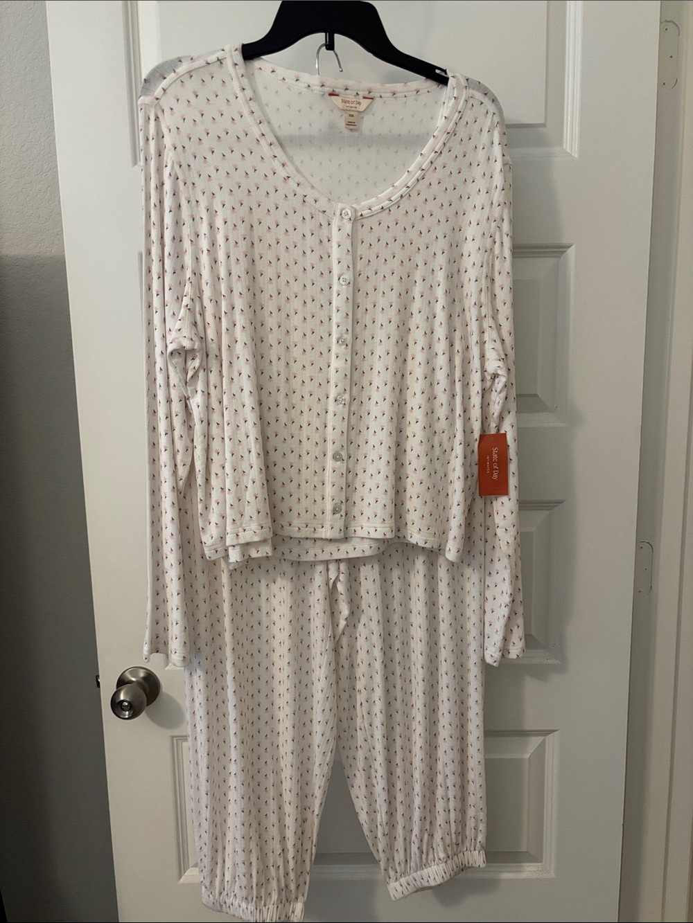 State of the Day White & Pink Floral Pontielle Knit 3-Piece PJ Set SZ XXL NWT